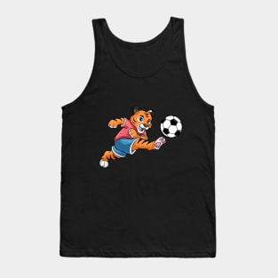 Funny tiger is playing soccer Tank Top